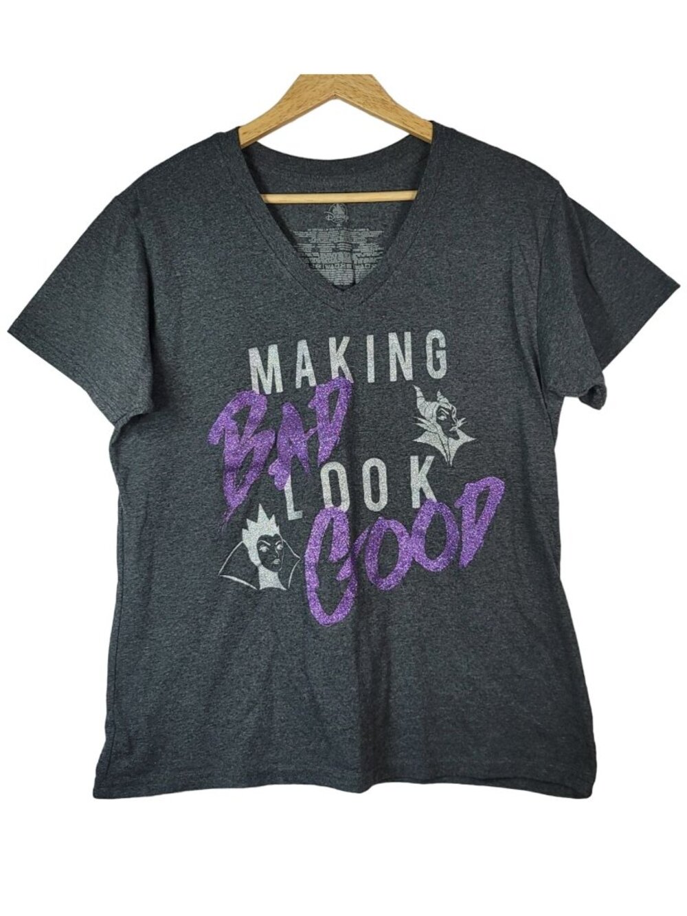 Disney Maleficent Evil Queen TShirt Gray XL Sparkle Making Bad Look Good Villain